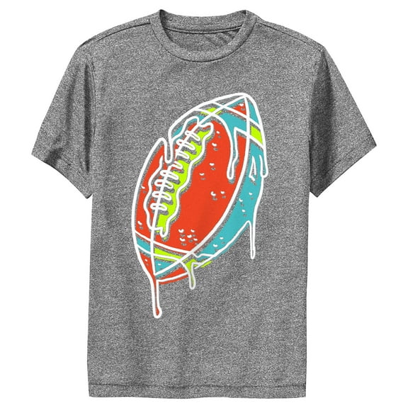 Boy's Lost Gods Red Blue Green Football Slime  Performance Graphic Tee Charcoal Heather Large