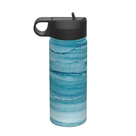 

Uemuo Teal Turquoise Fluid Stripes Print 18oz Sports Insulated Kettle Water Bottle Outdoor Sports Bottle Insulated Hydration Bottle with Handle & Flip Straw