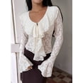 thumbnail image 6 of Women'S Lace Blouse V Neck Bell-Sleeve Ruffled Long-Sleeve Casual Spring Fall Top White L, 6 of 9