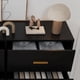 thumbnail image 3 of Historyli Cómoda de 6 cajones para dormitorio con tiradores dorados, moderna cómoda de madera con cajones anchos, cómoda larga para sala de estar, pasillo o entrada, color negro., 3 of 6