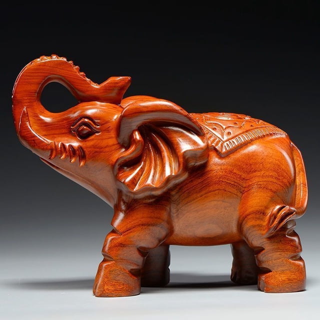 Ebony carved elephant figurine, solid wood carving, one pair, mahogany home, entryway, office decoration craft.