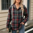 thumbnail image 2 of Womens Button Up Hoodies Fall Winter Fashion Plaid Printed Pullover Shirts Long Sleeve Casual Hooded Tops, 2 of 9