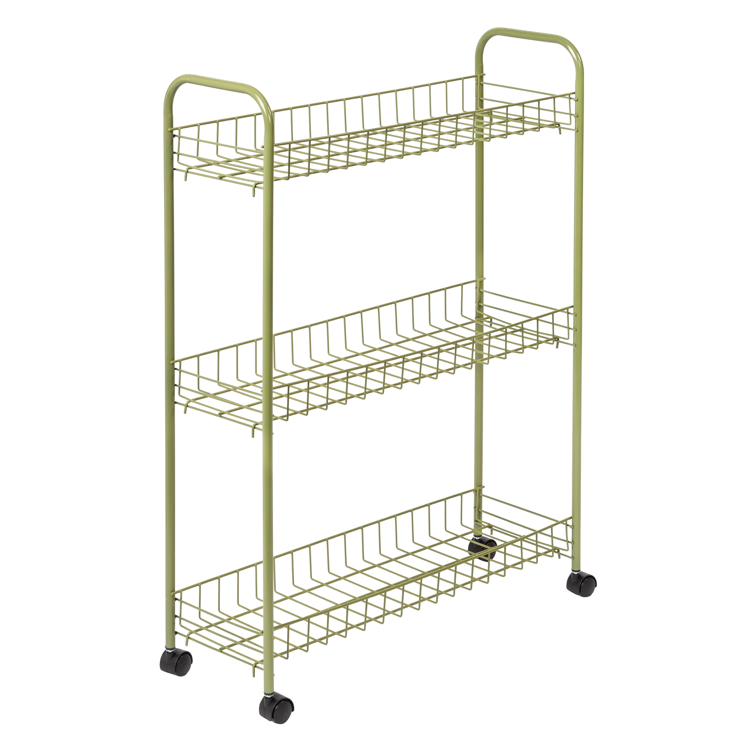 Olive Green 3-Tier Rust-Resistant Steel Rolling Cart