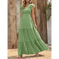 thumbnail image 3 of Women'S 2025 Summer Dress V-Neck Cap Sleeve High Waist Floral Tiered Ruffle A Line Long Maxi Dresses Green XXL, 3 of 6