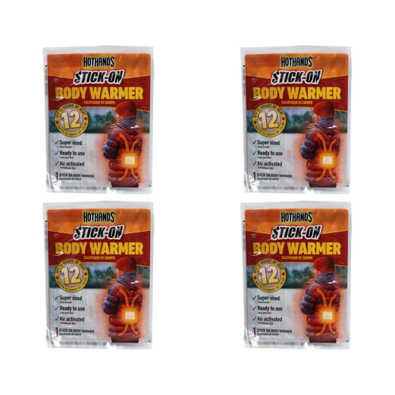HotHands Stick-On Body Warmer, Air Activated Heat Pack, Up to 12 Hours of Heat, Single Use, 1 Count (Pack of 4)