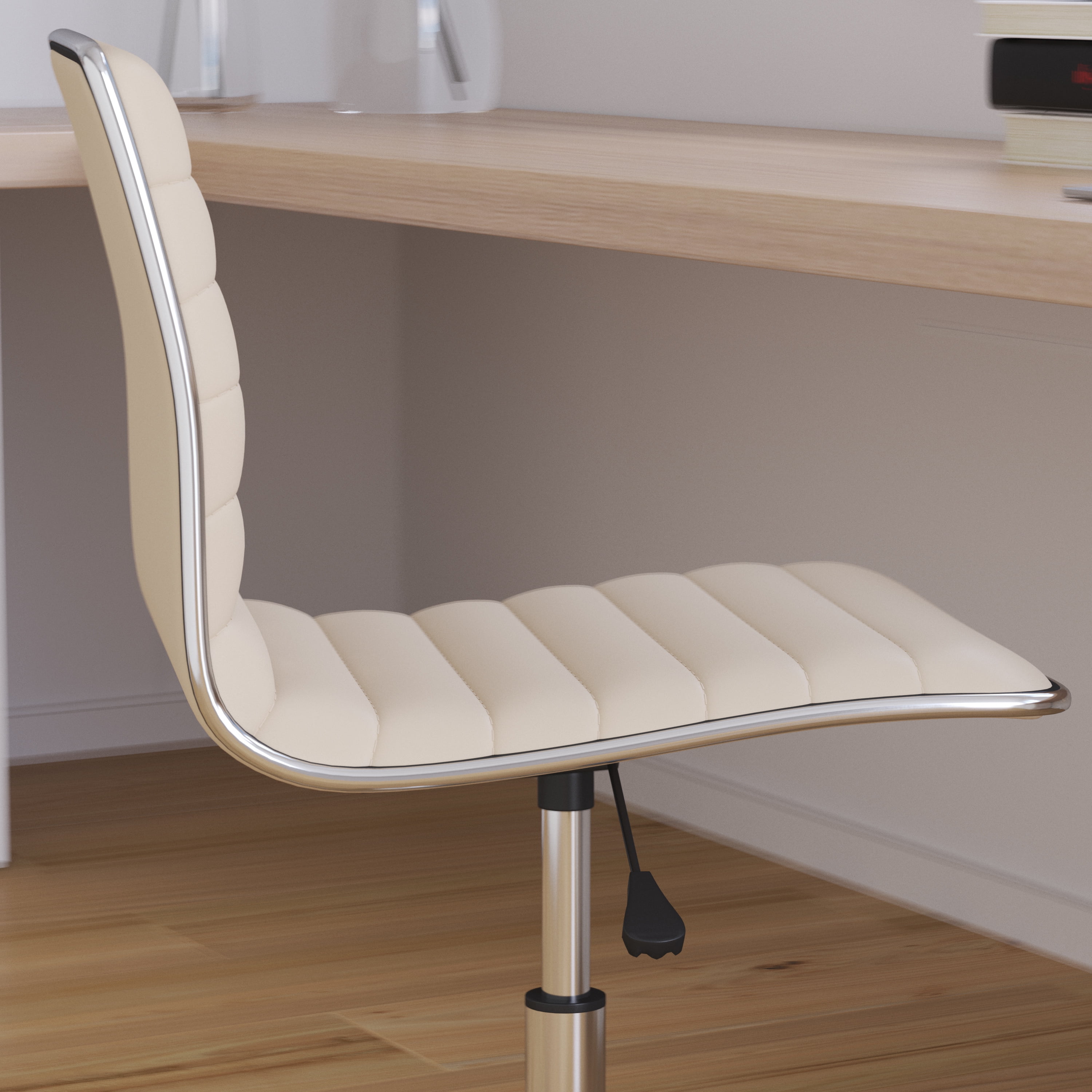 Merrick Lane Home Office Chair Ergonomic Tan Ribbed Low Back and Seat Armless Contemporary Computer Desk Chair with Chrome Border