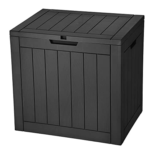 YITAHOME 30 Gallon Deck Box, Outdoor Storage Box for Patio Furniture, Pool Accessories, Cushions, Garden Tools and Outdoor Toys, Waterproof Resin with Lockable Lid and Side Handles (Black)