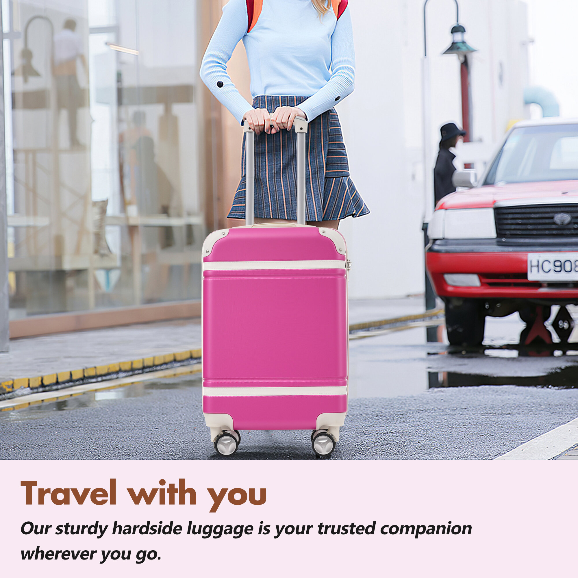 Hardside Suitcase, Hardshell Luggage Sets with Bags Lightweight Suitcase Double Spinner Wheels with TSA Lock ,Single Vintage Luggage 24 IN,Pink, Pink Hardside Luggage,Abs Hardside Checked Luggage