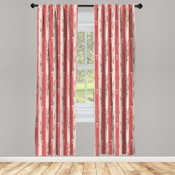 Ambesonne Lavender Curtains, Stripes Flowers Romantic, Pair of 28"x84", Dark Coral