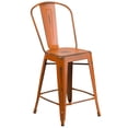 thumbnail image 1 of 24'' High Distressed Copper Metal Indoor-Outdoor Counter Height Stool with Back, 1 of 9