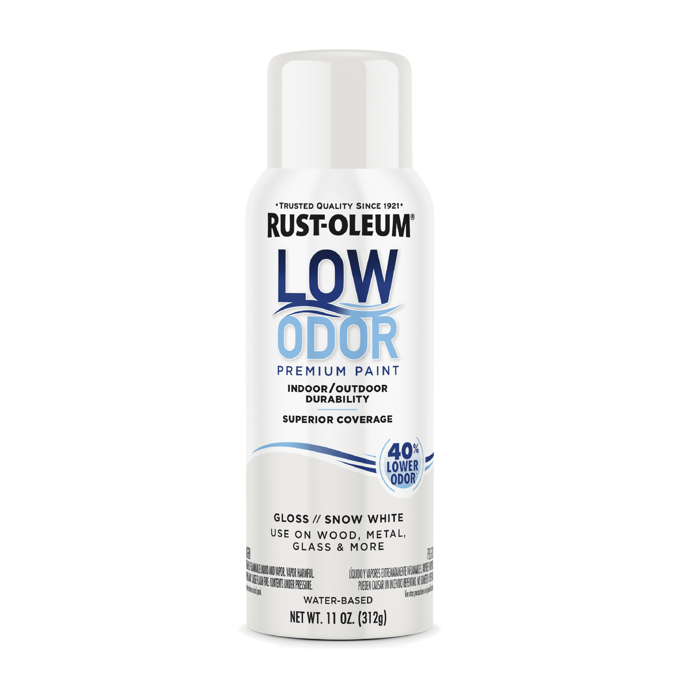 (6 pack) Snow White, Rust-Oleum Low Odor Premium Gloss Spray Paint-388274, 11 oz
