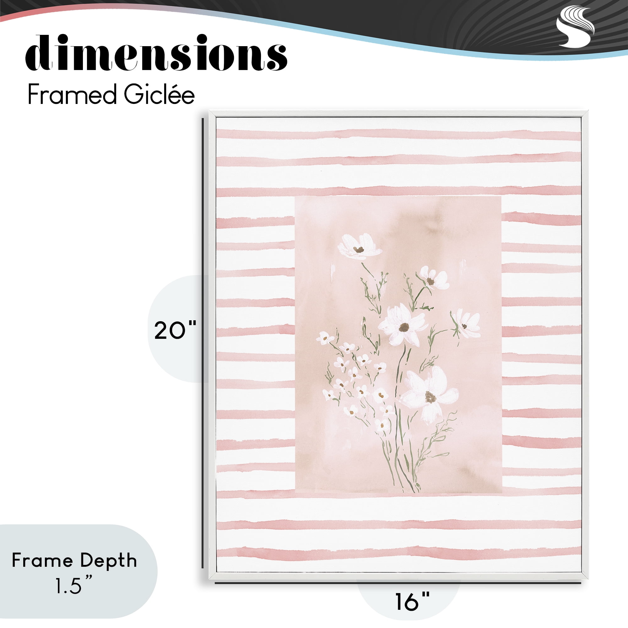 Stupell Industries White Cosmos on Pink Stripes White Framed Giclee Art, design by Lucille Price