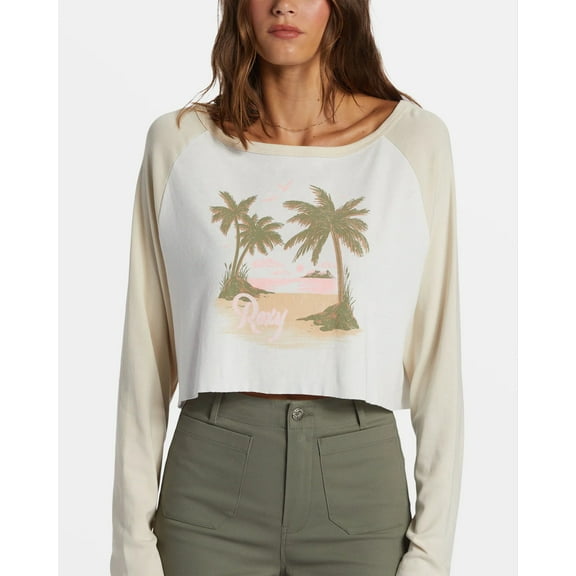 Roxy Women's T-Shirt Moonlight Oasis Boyfriend Relaxed Fit Long Sleeve Tee (X-Small, White/Cream)