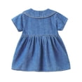 thumbnail image 6 of Fengqque Girls Peter Pan Collar Denim Dress Short Sleeves Bows Partial Front Buttons A-Line Casual Dress Blue 3-4 Years, 6 of 8