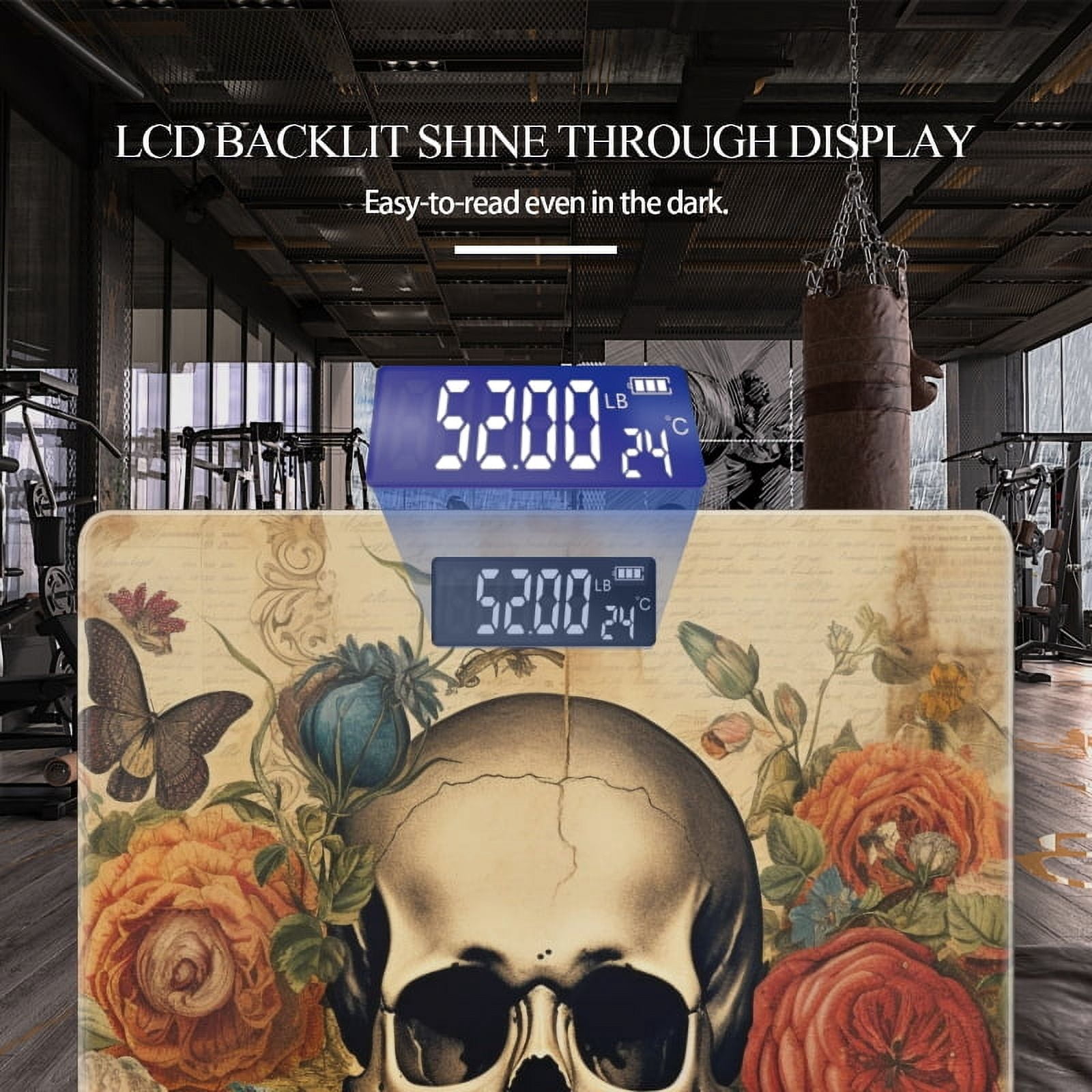 Bathroom Scale, Highly Accurate Digital Body Scale,Precisely Measures Weight up to 400 lbs-Old-Fashioned Skull Surrounded By Flowers And Butterflies,