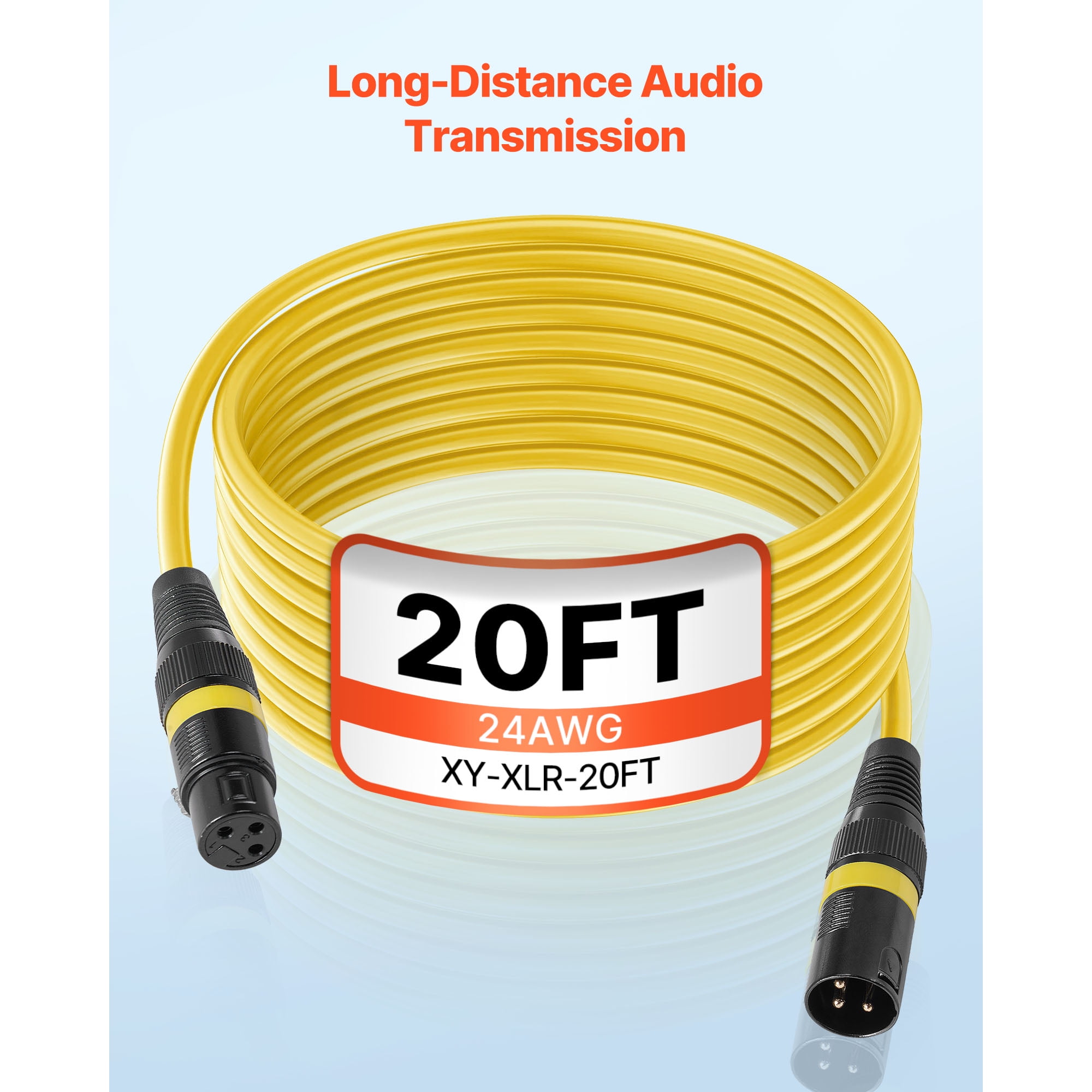 KFFKFF 20 ft XLR Cable Set, 6-Pack, Shielded Balanced 3-Pin Male to Female Microphone Cords with Gold-Plated Connectors, Ideal for Stage Lighting, Microphones, Amplifiers, Mixers, and Speaker Systems