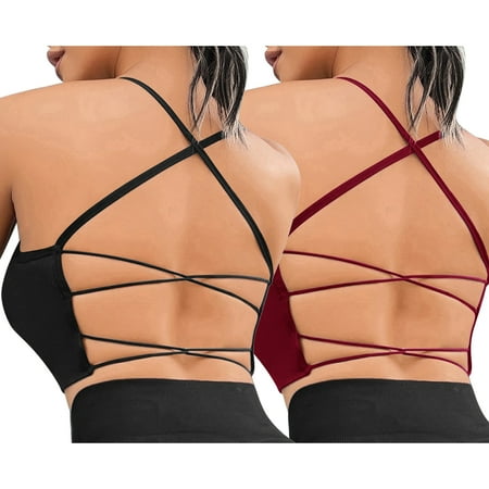 

SEARCHI Womens Sports Bra Cross Back Strappy Without Steel Ring Bra Padded Wireless Wrap Sexy Yoga Crop Top Gym Workout Running Vest and
