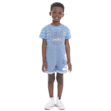 Smurfs Toddler Boy Denim Shortall with Striped T-Shirt, 2-Piece Set, Sizes 12 Months - 5T