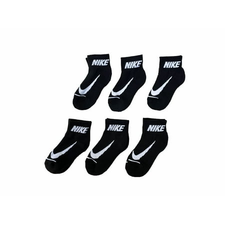 Nike Little Boy Swoosh Cushioned Ankle Black Socks 6 Pack Size XS 5-7 10C-3Y