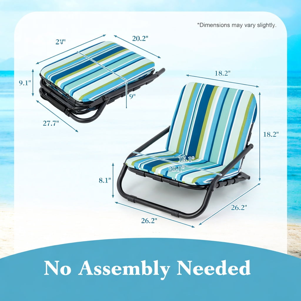 Hommoo 2-Pack Lightweight Low-Profile Folding Beach Chairs for Adults, Aluminum Frame, Quick-Dry Cushioned Seats, Portable & Rustproof, Navy