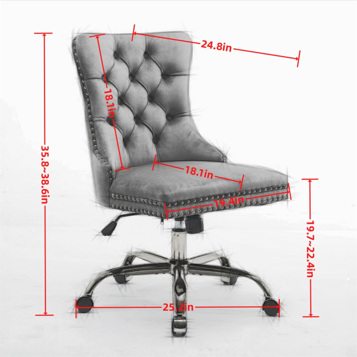 Demi Bonn 38" Tufted Button Velvet Upholstered Desk Chair with Adjustable Swivel, Metal Base for Home Office, Study, Beige