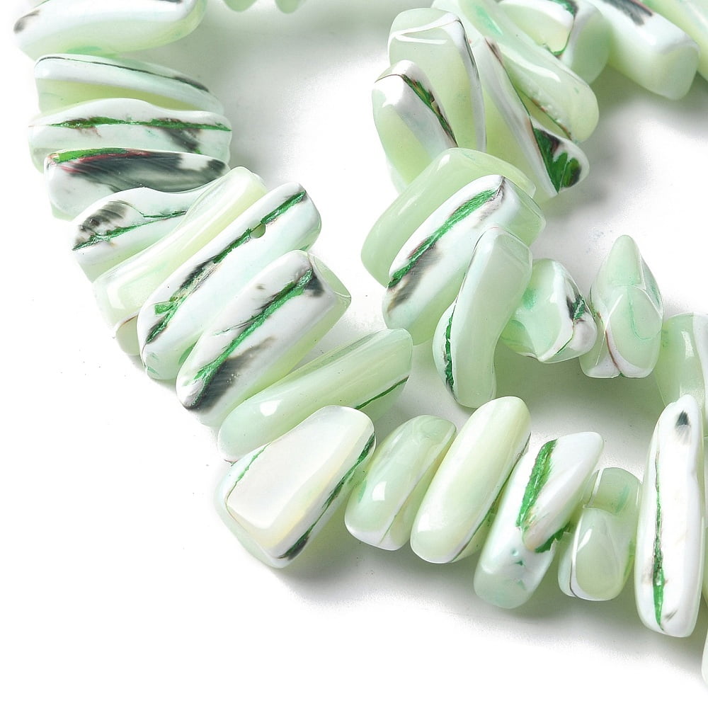 Dyed Natural Trochus Shell Beads Strands Nuggets Light Green 9~21x5~7x6~8mm Hole: 1.2mm about 54~67pcs/strand 14.76~15.24 inch(37.5~38.7cm)