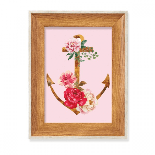Acuarela rosa flor planta ancla Escritorio Marco de fotos de madera Pantalla Imagen Arte Pintura Múltiples conjuntos