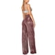 thumbnail image 4 of Pantalones anchos de cintura alta de seda brillante para mujer: cremallera drapeada, diseño acampanado, poliéster, para la playa en verano y atuendos informales., 4 of 8