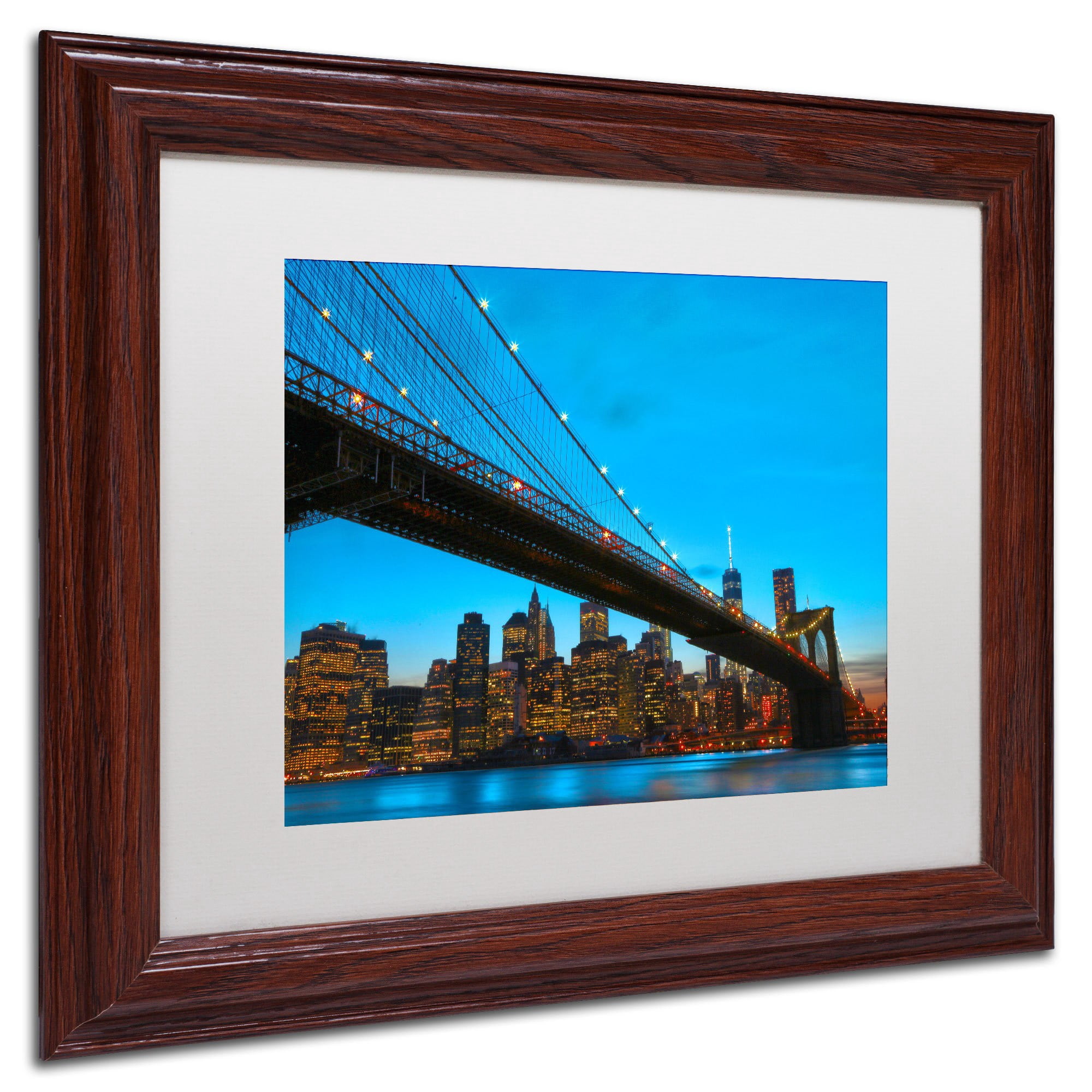 Trademark Fine Art "Brooklyn Bridge 1" Canvas Art by CATeyes, White Matte, Wood Frame