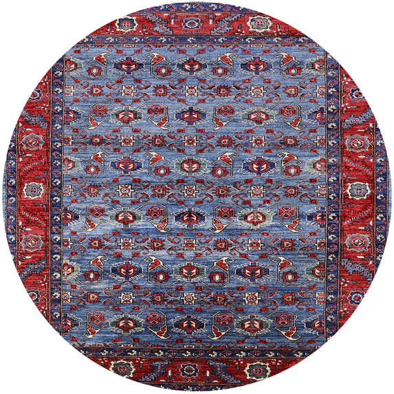 Ahgly Company Indoor Round Mid-Century Modern Light Purple Blue Area Rugs, 5' Round