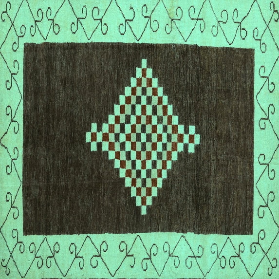 Ahgly Company Indoor Square Abstract Turquoise Blue Modern Area Rugs, 3' Square