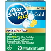 Alka-Seltzer Plus Severe Night Cold Medicine, PowerFast Fizz Lemon Effervescent Tablets, 20 Count