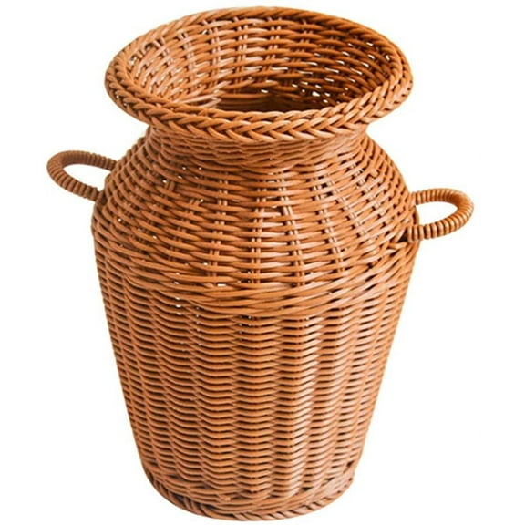 Wicker Vase Rattan Woven Flower Basket Long Rustic Flower Arrangement Holder for Weddings Home Decor (Light Brown)
