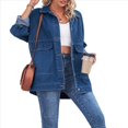 thumbnail image 4 of Chaqueta Vaquera de Mujer, Estilo Boyfriend, Extragrande, con Botones, Larga, Aberturas Laterales Azul Oscuro S, 4 of 10