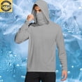 thumbnail image 2 of UPF 50+ Sun Protection Shirts for Men Hoodie with Mask Quick Dry Long Sleeve Lightweight Fishing Shirt Hiking Top Gray XL, 2 of 7
