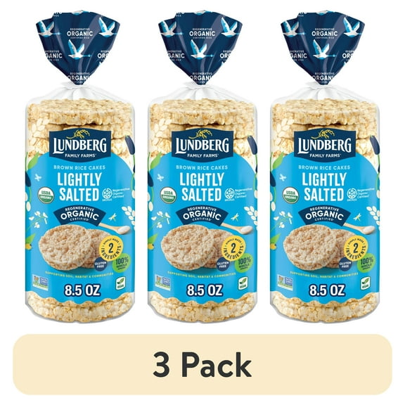 (3 pack) Lundberg Organic Brown Rice Cakes, Lightly Salted, Vegan, Gluten-Free, 8.5 Ounces