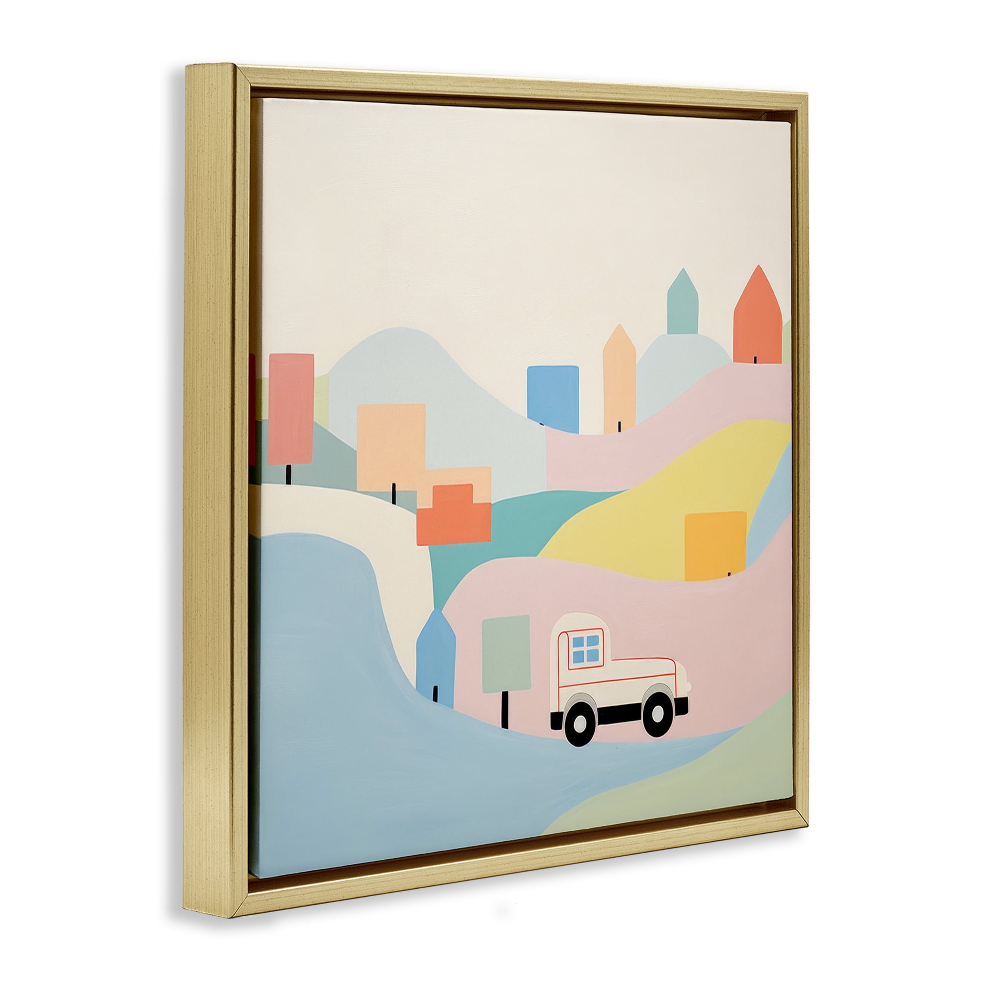 Stupell Industries Pastel Imaginative Scene Landscape Painting Gold Floater Framed Art Print Wall Art, 25 x 25