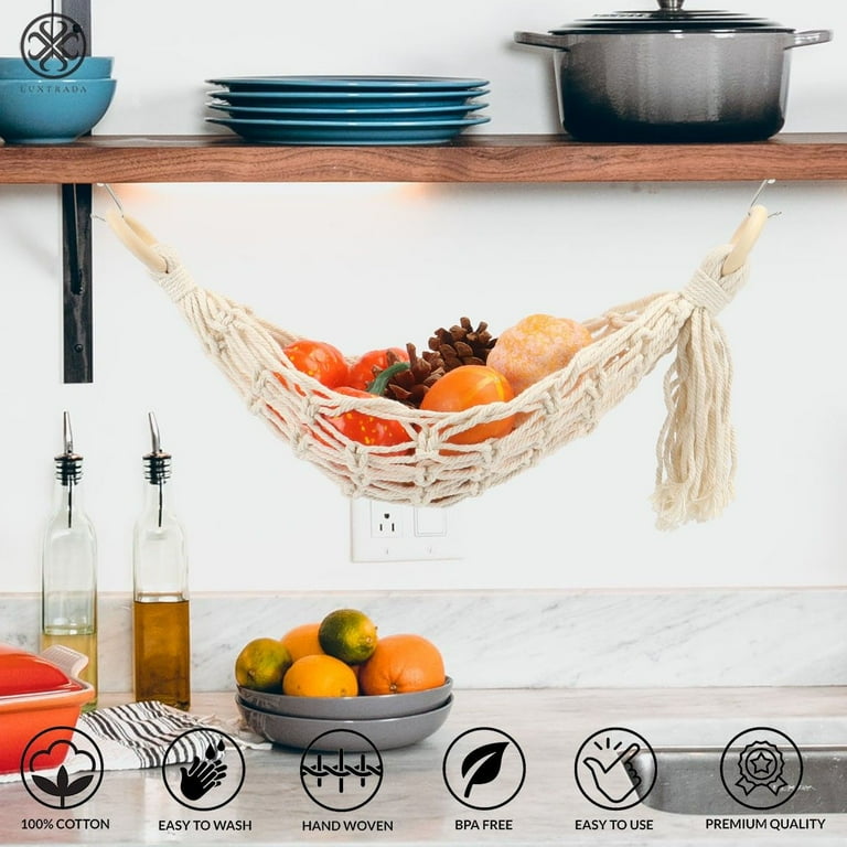 Luxtrada Macrame Fruit Hammock Under Cabinet Hanging Fruit Hammock for Boho Kitchen Decor Handwoven Veggie Banana Hammock Walmart