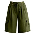 thumbnail image 4 of SRZYMJ Womens Bermuda Shorts Knee Length Loose Fit High Waisted Wide Leg Drawstring Work Hiking Cargo Shorts with Pockets, 4 of 4