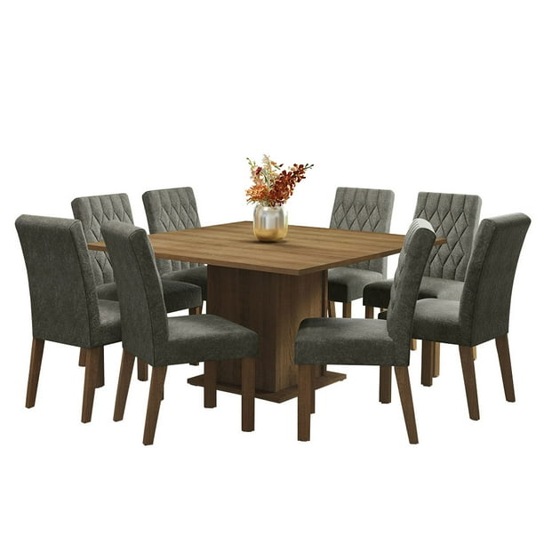 Juego de Comedor con Mesa de Madera y 8 Sillas Leila Madesa Marrón