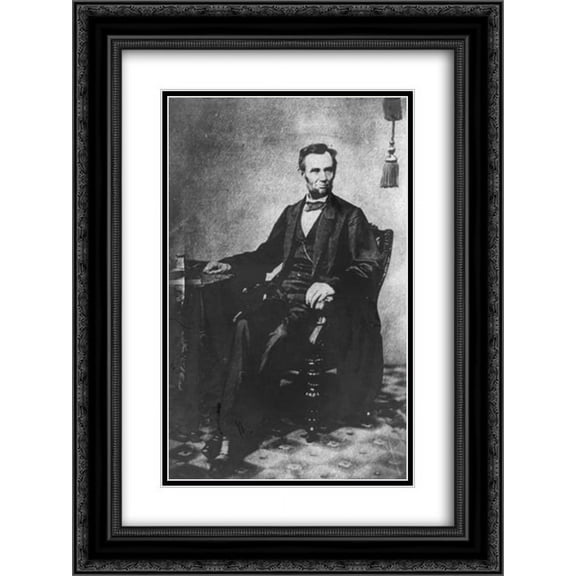 President Abraham Lincoln, full-length portrait, seated in a "Brady" chair, November 8, 1863 16x24 Double Matted Black Ornate Framed Art Print