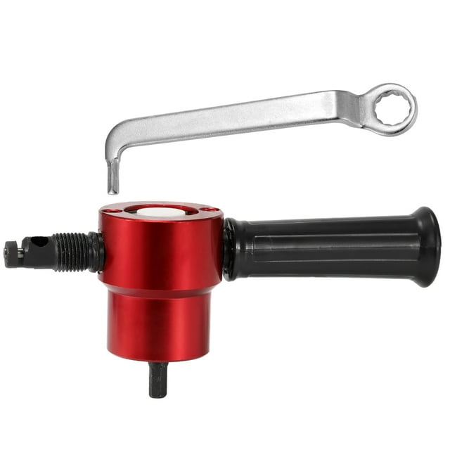 Red Double-Head Adjustable Metal Nibbler Cutter - 360° Rotatable Cutting Heads for Straight & Curve Cuts, Compatible with Electric/Pneumatic Drills, Cuts 2mm Steel/Stainless