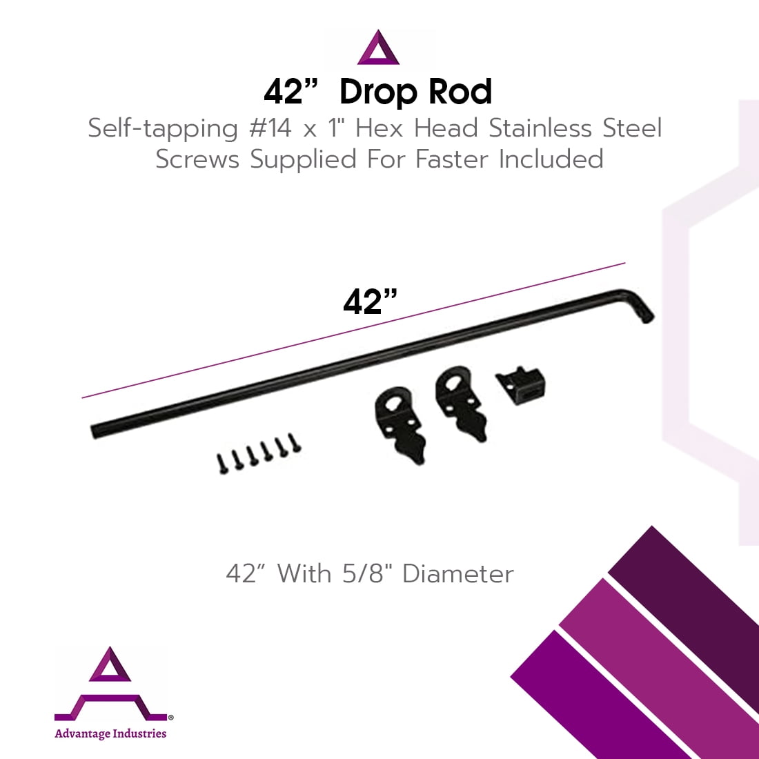Advantage Industries 42" Heavy Duty Cane Bolt | Gate Ground Latch Drop Rod | Pad-Lockable | Zinc Plated Steel | Industrial Grade Drop Rod for Wood Fence | Hardware & Fasteners Included - Black