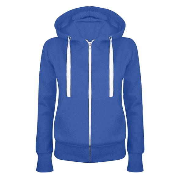 PEZHADA Fall Savings Women Lightweight Thin Zip-Up Hoodie Jacket Fleece Sweater Coat Plus Size Long Sleeve Drawstring Hooded Sweatshirt with Pocket Blue