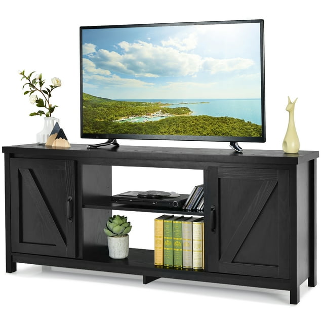 Costway Meuble Télé de 59 Pouces Console Multimédia Centre avec Armoire de Rangement pour Télé de 65 Pouces Noir