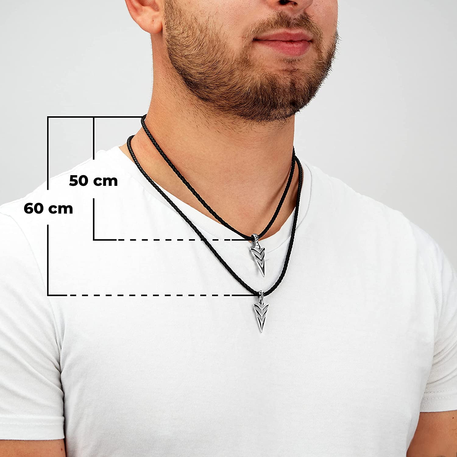 SERASAR Men's Premium Leather necklace "Arrow" with Stainless steel Pendant and Magnetic Closure, Silver 50cm, incliding Gift box