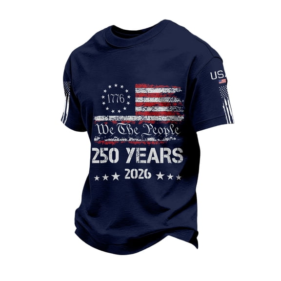 250 Year Celebration Patriotic Shirts for Men Independence Day American Flag Print Short Sleeve Crew Neck T Shirts Muscle Relaxed Fit Beach Vacation Breathable Tshirt, Navy, #01 Navy