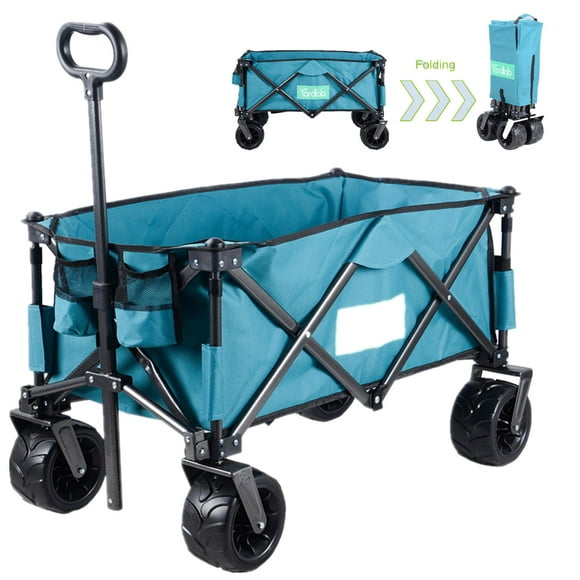 Folding Outdoor Utility Wagon with Big Wheels, Collapsible Garden Cart Heavy Duty Camping Shopping Cart