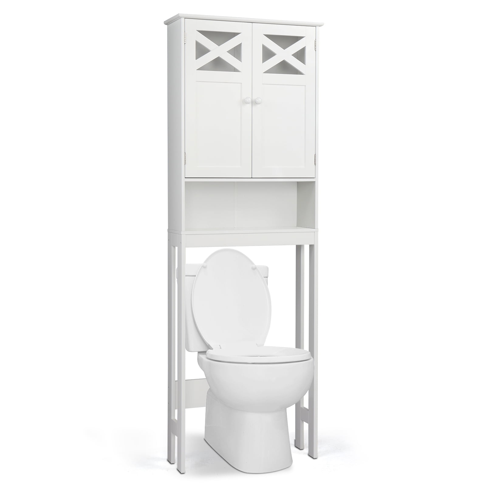 Ktaxon Over the Toilet Storage, Bathroom Storage Cabinet Organizer  with Adjustable Shelf Double Doors, White