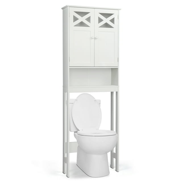 Zimtown Ahorro de espacio de almacenamiento de baño moderno sobre el inodoro, gabinete de piso de baño independiente con pisos dobles y estantes ajustables, acabado blanco Zimtown Contemporáneo
